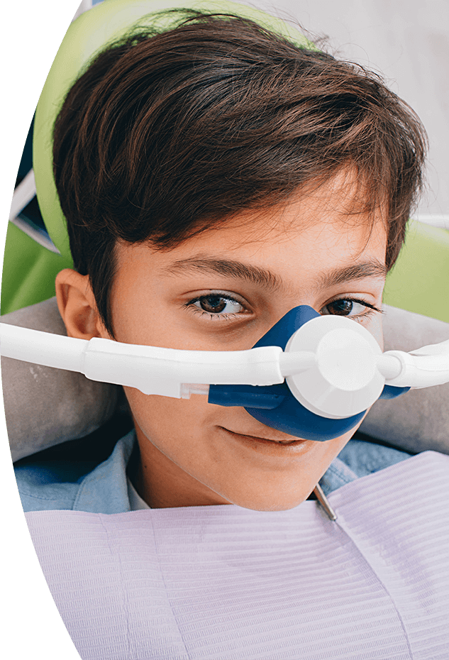 Patient with nitrous oxide dental nose mask in place